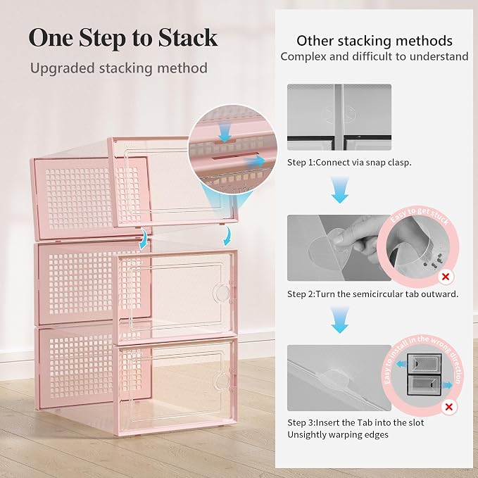 Kuject X-Large Shoe Storage Boxes 12 Pack, Clear Stackable Shoe Organizer