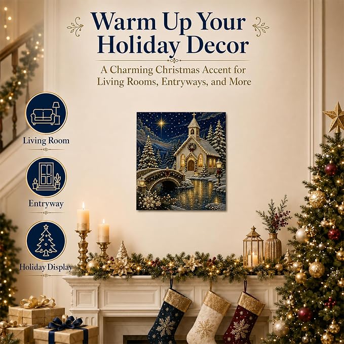 DIY Christmas Pearl Diamond Painting Kit, 5D Pearl Art Craft for Adults and Beginners, Christmas Church and Jesus Wall Decor, Holiday Gifts, 12 x 16 Inch (Church Design E)