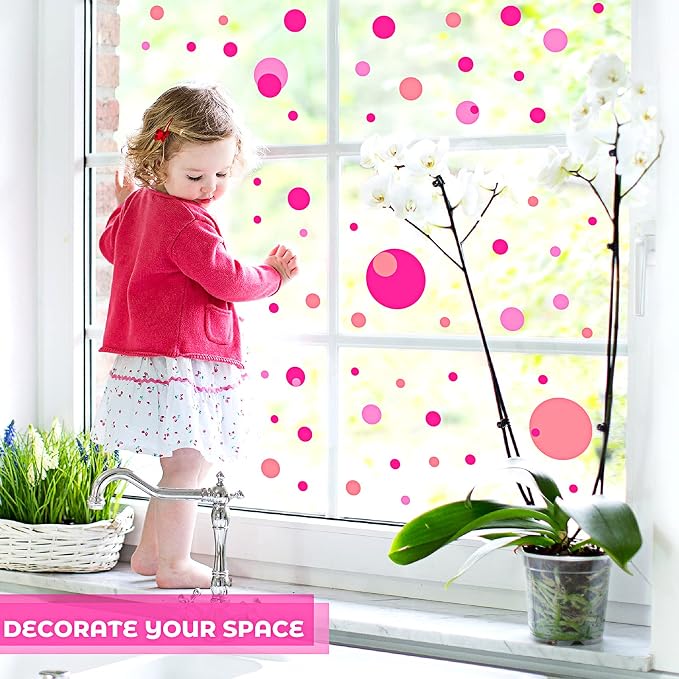 Zonon 264 Pcs Pink Polka Dot Wall Decals, Circle Vinyl Peel and Stick