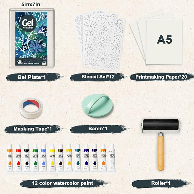 DINGSEN Gel Printing Plate Kit, Printmaking Set for Artists & Crafters