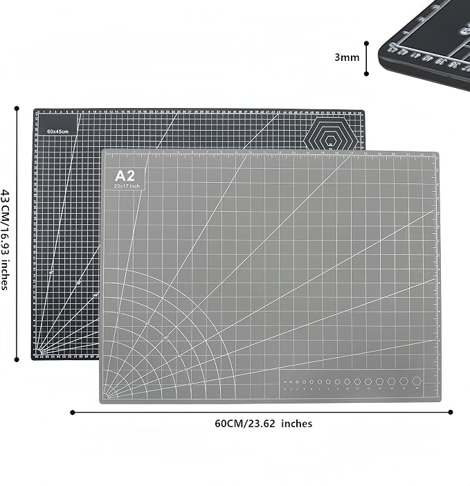 23" x 17" Self Healing PVC Cutting Mat, A2-Black or Gray