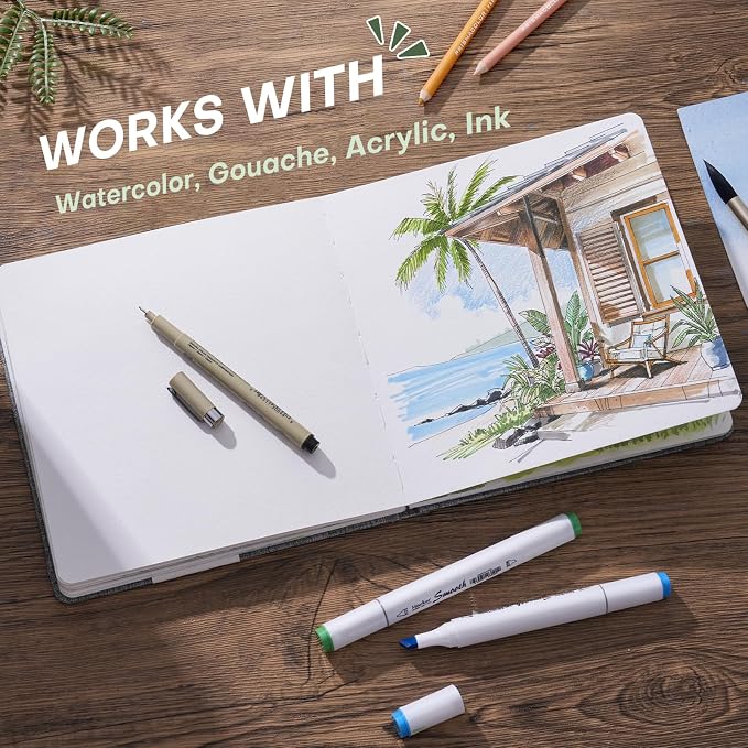 Fuumuui Watercolor Sketchbook 7.6"x7.6" Watercolor Journal with 30 Sheets Cold Pressed | 140 lb/300gsm Cotton Paper Acid-Free for Painting, Drawing, Art Journaling, Sketchbook As Travel Notebook