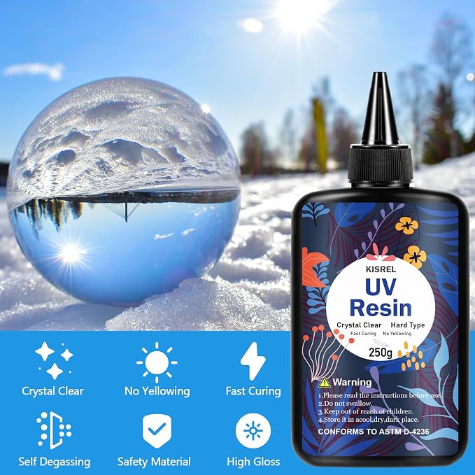 KISREL UV Resin 2000g，8 x 250g UV Resin Kit, Hard Type Crystal Clear Ultraviolet Curing UV Epoxy Resin for Craft Jewelry Making