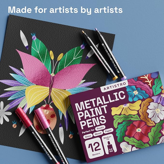 ARTISTRO 12 Metallic Paint Pens for Glass Marking - Bullet Tip