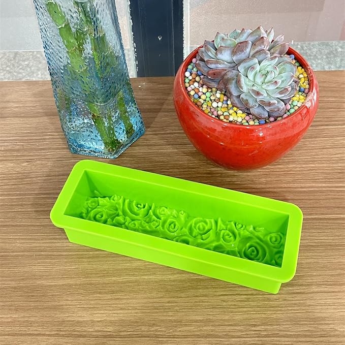 Rectangular Rose Soap Silicone Mold,Green,2 Pcs | Flexible,Flowers Craft Art,Candle Making,Homemade Soap Crafts
