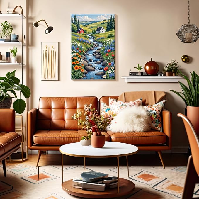SparkGlow Framed Paint by Numbers Kit for Adults Landscape, 8×12 Inch | Premium Canvas, Include Easel, Number Painting for Gift, Home Decoration, Relaxing and Joyful, DIY Acrylic Oil Painting