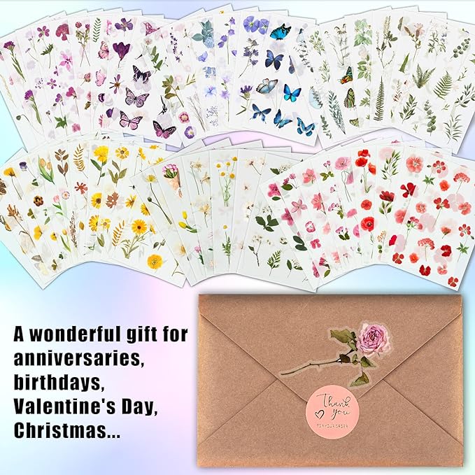 Arme Scrapbook Flower Stickers Floral Stickers(590 PCS, 48 Sheets)