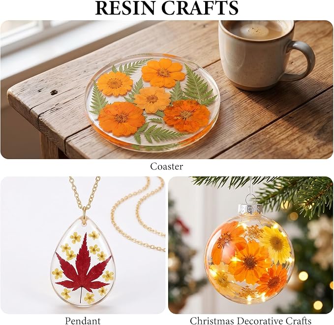 NESCCI 277 Pcs Autumn Dried Flowers for Crafts,Real Nature Dried Flowers for Craft Bulk Dry Flowers Leaves Kit Used for Resin Molds Scrapbooking DIY Art Crafts Candle Soap Making Nails Décor