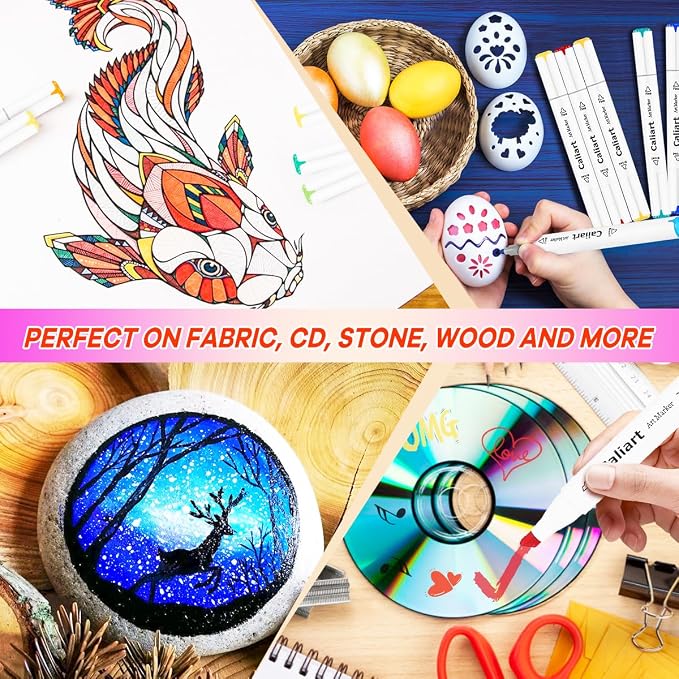 Caliart 81 Colors Alcohol Markers for Adult Coloring Books, Fine & Chisel | Dual Tip Art Markers Permanent Sketch Pens for Artists Beginners Hobbyists, Illustration Drawing Colored Markers with Case