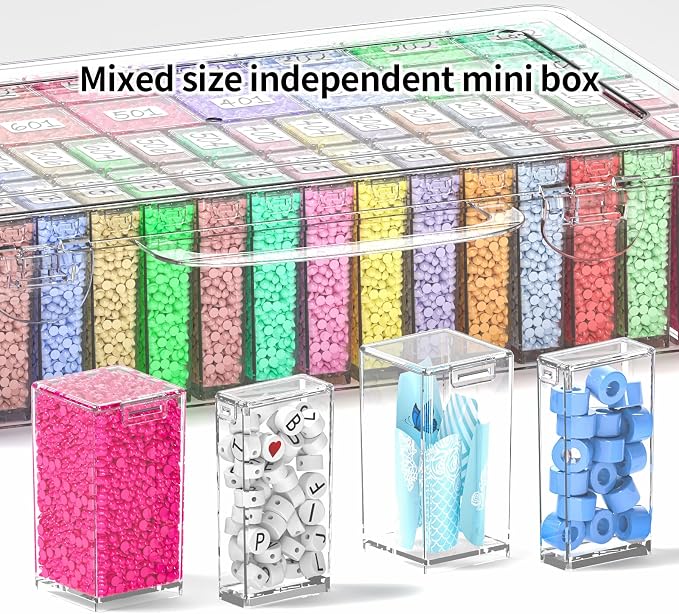 48-Grid Mixed Size Diamond Painting Storage Containers, Portable Transparent Diamond Art Storage Case, Suitable for Storing Beads, Rhinestones, and DIY Handicrafts