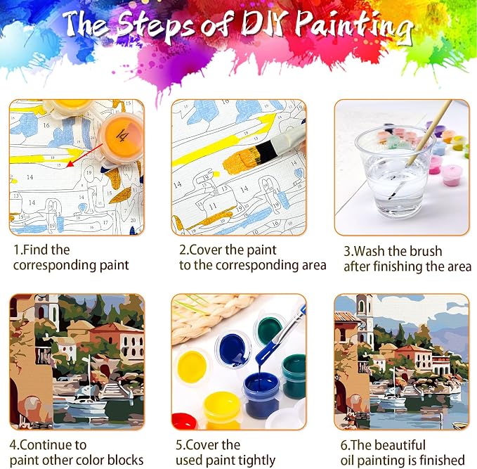 QUITEDEW 2 Pack Paint by Number Kit for Adults,Colorful Box 11.8x15.7 Inch | Town Paint by Numbers Kits for Adults for Beginner,Colorful Box Street Oil Painting for Gifts and Home Wall Decor