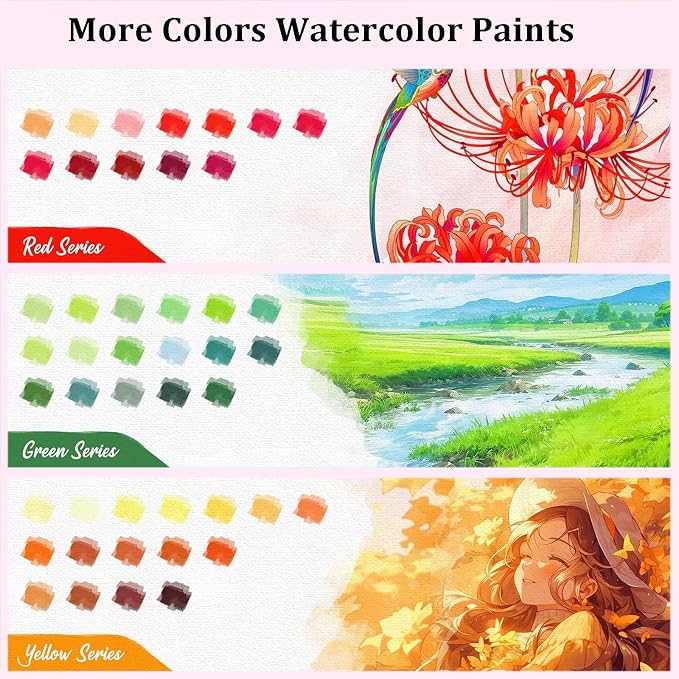 Caliart 168 Colors Watercolor Paint Set, Portable Art Supplies Palette Kit | Water Color Paints with Detail Paintbrush, Art Coloring Painting Gifts for Adults Professionals Beginners Artists
