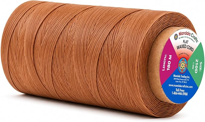 Mandala Crafts 210D 1mm Camel Flat Waxed Thread for Leather Sewing