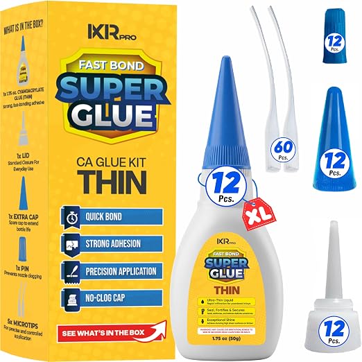 Thin CA Glue, Super Glue, Cyanoacrylate Adhesive, 12 Pcs 1.75oz Repair kit
