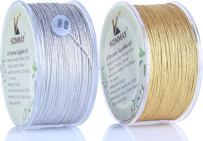 KONMAY 0.8mm Ornament String with Case, 206 Yards Golden and Silver Twine Thread for Jewelry Making, Crafting, Decoration, Gift Wrapping, Christmas Ornaments Hanging