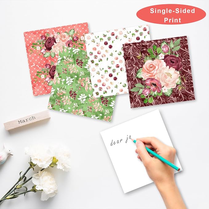 28 Sheets Scrapbook Paper, Floral Scrapbooking Specialty Papers 160gsm Cardmaking Craft Paper Pack Decorative Paper for Card Making (6"X6" Inch, Masrala)