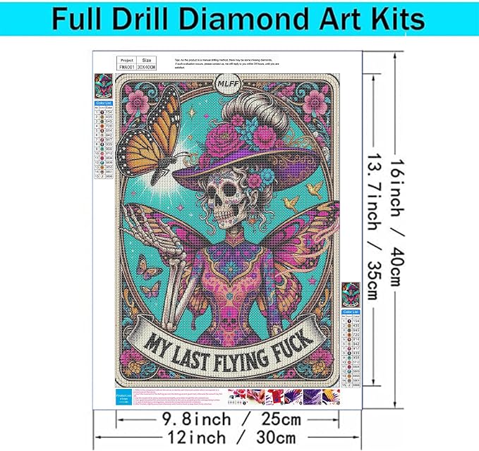 Gothic Skeleton Diamond Painting Kits for Adults, Sarcastic Art 12x16"
