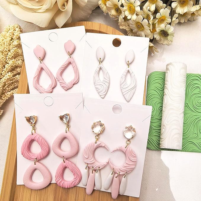 3Pcs Polymer Clay Texture Roller Work with Polymer Clay Cutters for DIY Earrings Jewelry Making Craft Supplies