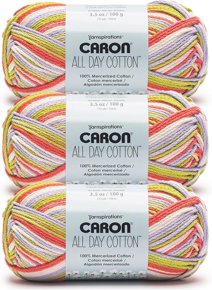 Caron All Day Cotton Prints Yarn for Crocheting, Lovebird, 3-Pack | #4 Worsted Yarn, 100% Mercerized Cotton, Soft Crochet Yarn for Knitting, Amigurumi & Crafts, 173yds, 100g/3.5oz per skein