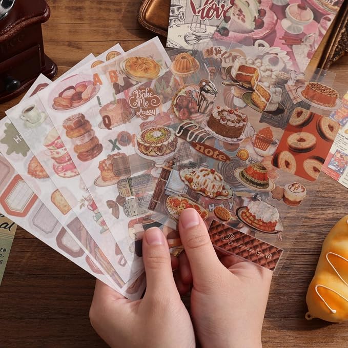 Scrapbooking Supplies Kit, Vintage Culinary Aesthetic Scrapbook Kit for Bullet Junk Journal, Gourmet DIY Journaling Supplies with Recipe, Dessert, Kitchen, Cafe Elements, Unique Gift for Teens & Women