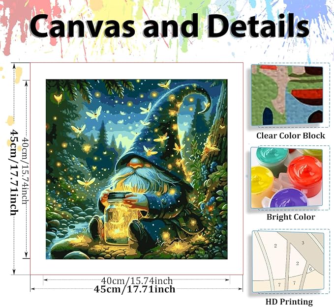 Gnome Paint by Numbers Kit for Adults, Adult Paint by Number Kits 16x16 in | Paint by Numbers Kit for Adults, Acrylic Painting by Numbers, DIY Arts and Crafts for Gifts or Home Decor