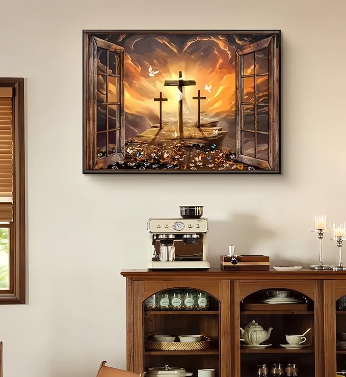 Diamond Art Kits for Adult,Three Christ Cross Diamond Painting11.8X15.8inch | Full Round Drill Diamond Painting for Beginners,5D DIY Paint by Diamonds Dot Gem Art Painting Kits,for Home Wall Decor