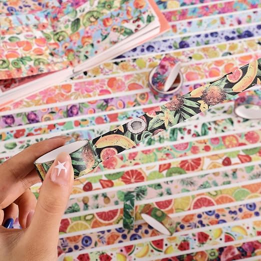 emmoolife 48 Rolls Washi Tape Set, Vibrant Watercolor Summer Fruit Decorative Tape for Scrapbooking, Bright Colorful Holiday Tapes for Junk Journal Supplies Bullet Journaling, DIY Art for Women