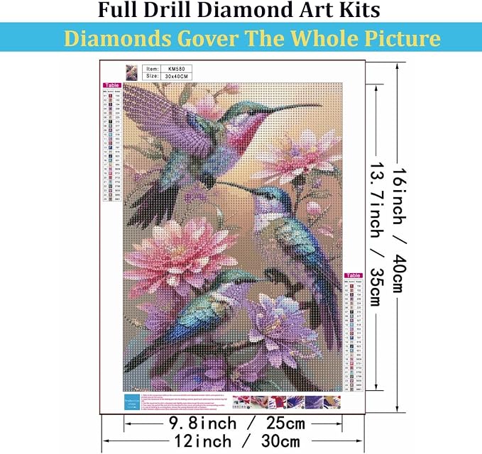 Mosaflare 5D Hummingbird Diamond Painting Kits for Adults 12x16 Inch