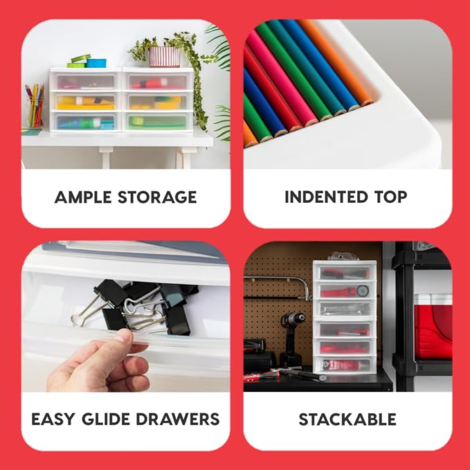 IRIS USA 2-Pack, 3-Drawer Medium Plastic Stacking Desktop Organizer, White
