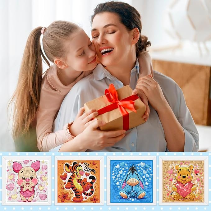 LWZAYS Diamond Painting Art Kit for Kids, Crafts for 4-8-12 Kids Gem Art | 4 Pack DIY Crafts 5D Diamond Art Kit for Kids, Full Round Drill Big Gem Art for Kid,Home Wall Decoration 6X6 inch