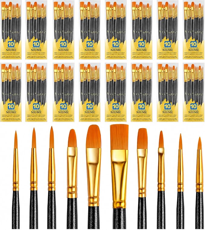 Acrylic Paint Brushes Set, 160Pcs Round Pointed Tip Artist Paintbrushes for Acrylic Painting Oil Watercolor Canvas Boards Rock Body Face Nail Art, Halloween Pumpkin Ceramic Crafts Supplies，Black