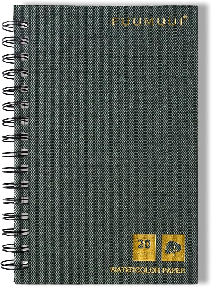 Fuumuui Watercolor Sketchbook, 100% Cotton Paper for Painting, Drawing, Art Journaling, Professional Artist Quality, Spiral Bound 5.5 * 8.5 inch 20 Sheets, 140lb/300g