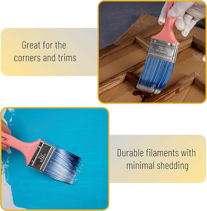 Bates 4 Pack Vibrant Plastic Handle Paint Brushes - Stain & Furniture Brushes for Painting Walls