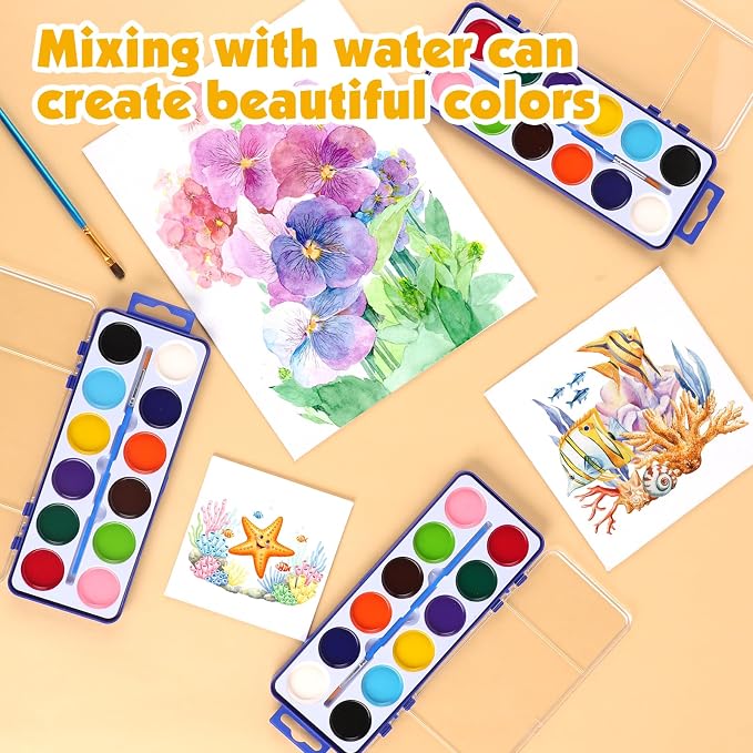 36 Pack Watercolor Paint Set Bulk, Washable Non-Toxic Water Colors for Kids | 12 Color Water Color Paint Set for Kids, Beginners and Adults, Water Paint with Paintbrush for Party Favor, Classroom