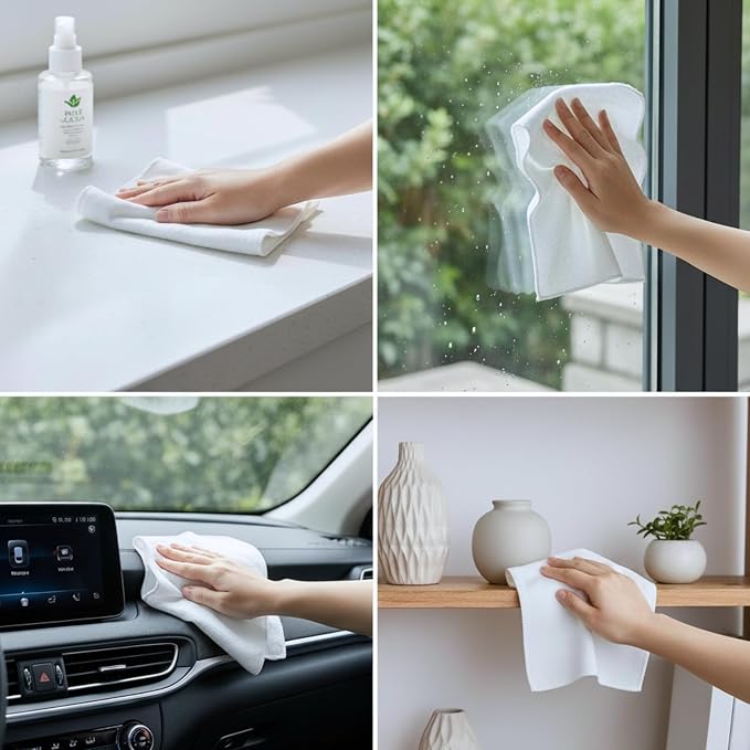 Flour Sack Shop Towels, White Cotton Cleaning Towels 14" x 12", Pack of 12 Reusable Absorbent Towels for Garage, Automotive, Workshop, Kitchen Cleaning, Polishing, Dusting & Multi-Purpose Use