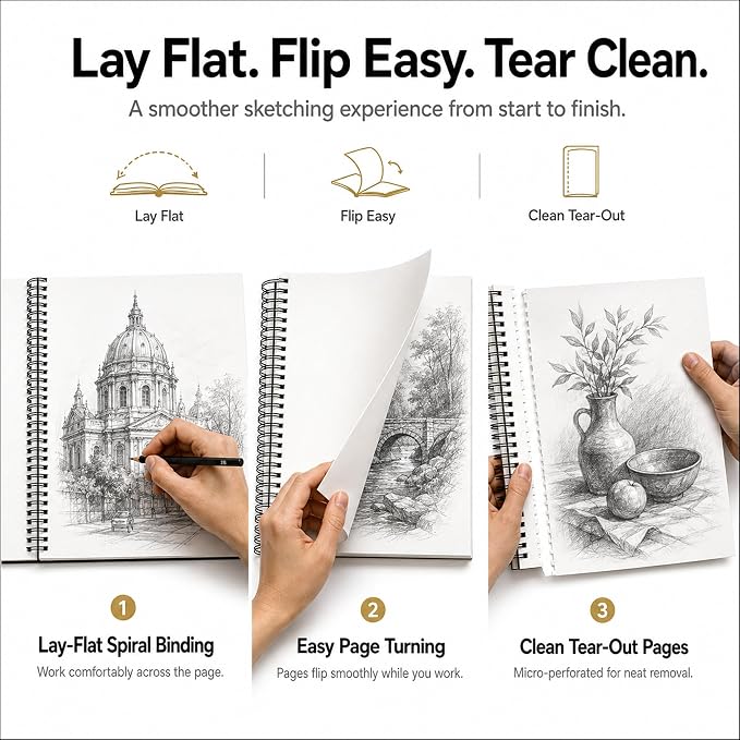 Yagol Sketch Book 9"x12", Spiral-Bound Sketchbook, 68lb/100gsm, 100 Sheets | Sketch Pads for Drawing for Adults, Students & Beginners; Acid-Free Drawing Paper for Art Class, School, Home & Daily Drawing