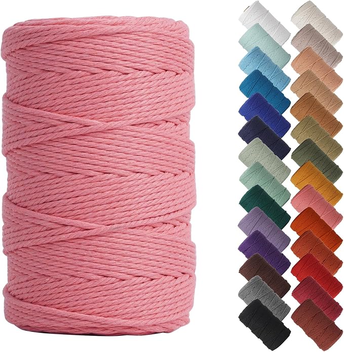 NOANTA Dark Pink Macrame Cord 4mm x 109yards, Cotton Rope Macrame Yarn | Macrame Rope Supplies, 3 Strand Twisted Cotton Yarn String, Cotton Cord for Wall Hanging, Plant Hangers, Crafts, Knitting