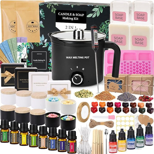 BISWYLBLJ Candle & Soap Making Kit for Adults,Complete DIY Craft Gift Kit | 2-in-1 Candle&Soap Making Supplies with Soap Base,Soy Wax,Melting Pot Etc,Craft Gift Making Suitable for Beginners