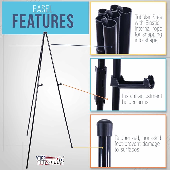 U.S. Art Supply 63" High Heavy Duty Metal Folding Display Easel, 6-Pack