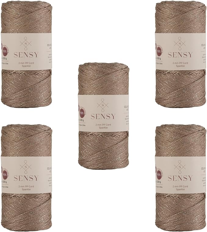 S Sensy 2mm Sparkle-Premium Polypropylene Macrame Cord 5 Pack Latte Sparkle
