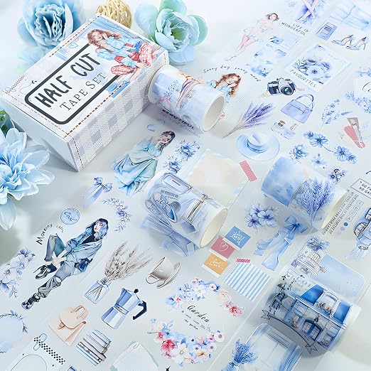 Snycler Pre-Cut PET Washi Tapes- 4 Rolls Blue Mood
