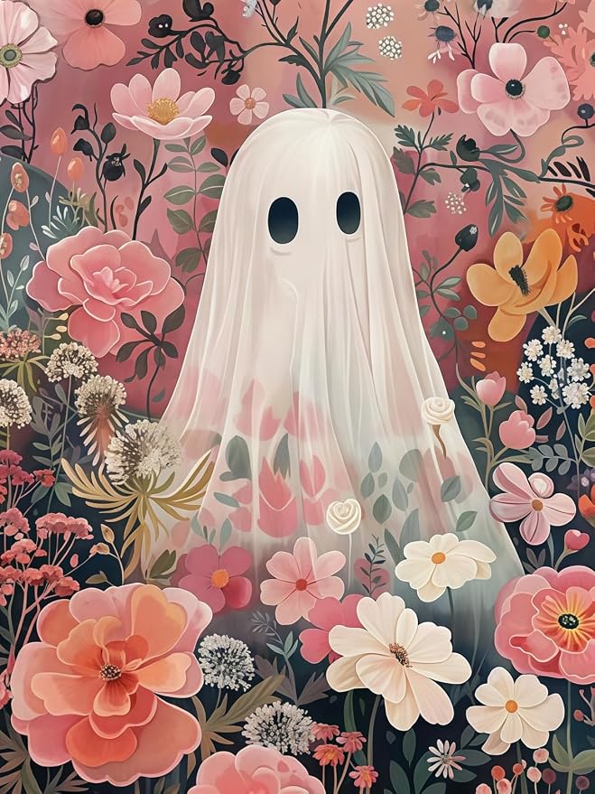 CSZPPQAF Floral Ghost Diamond Painting Kit for Adults,Halloween Diamond Art