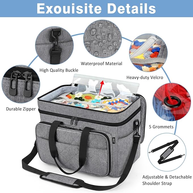 Crochet Organizer Bag with Yarn Holder, Large Yarn Storage for Accessories