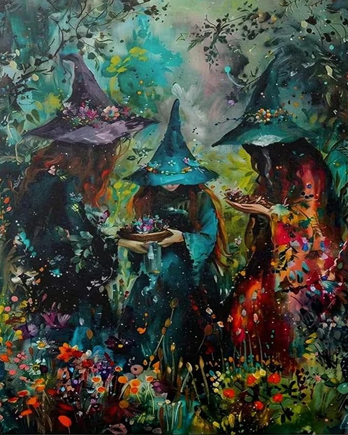 mrpwnle Paint by Numbers Kit for Adults Halloween Paint by Numbers 16x20 in | Halloween Witch Forest Paint By Number for Adults, Easy Adult Paint By Number Kits, DIY Crafts kits for Home Wall Decor Gifts