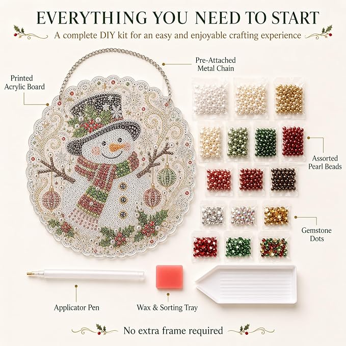 Christmas Pearl Diamond Painting Suncatcher Kit, DIY Craft (#E, 12in)