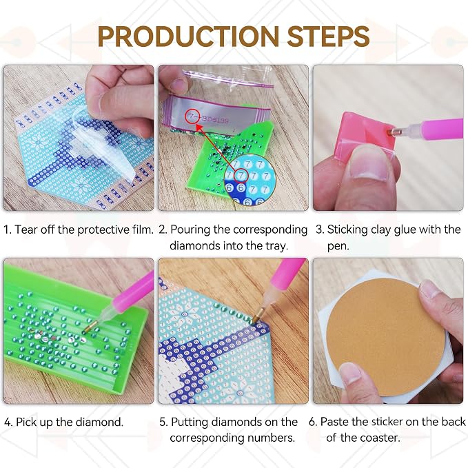 Vcekract 6 Pcs Hexagon Diamond Art Coasters Kit for Adults | Diamond Painting Coasters with Holder & Protective Backing, Diamond Art Adult Crafts for Table Home Decoration