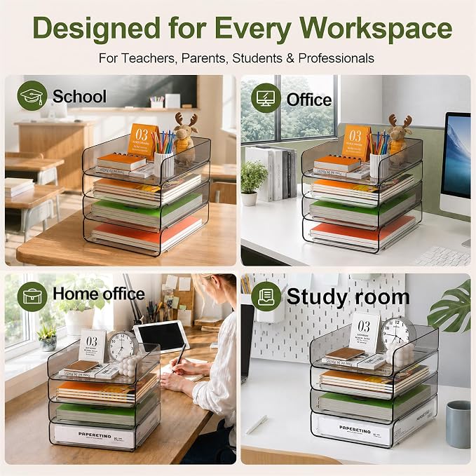 FANXIYQ 4-Tier Acrylic Paper Tray Organizer, 2-Tone Office Paper Organizer