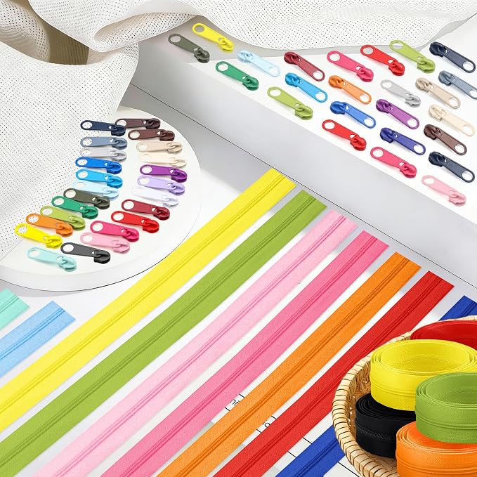 DOITEM 28.6 Yards 26 Pieces Sewing Zippers #3 Nylon Coil Zippers Assorted Zipper for Sewing with 104 Zipper Sliders for DIY Tailor Sewing Crafts Supplies, 26 Color