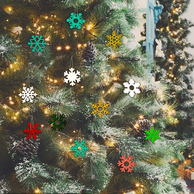 200 Pcs Unfinished Wooden Snowflake Ornament DIY Wood Snowflakes Cutouts Blank Wood Slices Christmas Tree Hanging Ornaments Embellishments for Winter Christmas Xmas Tree Craft Decorations,1.2 Inch