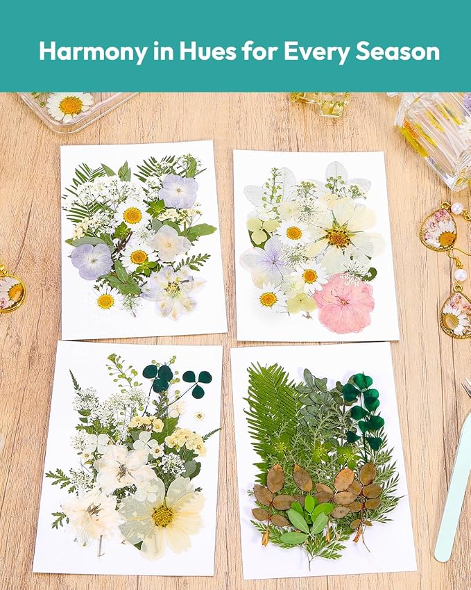 Dried Flowers, Resiners 100Pcs Pressed Flowers for Craft | White Real Natural Dried Flowers Dry Leaves Kit for DIY Making Craft Resin Soap Candle Scrapbook Supplies Card Making Jewelry